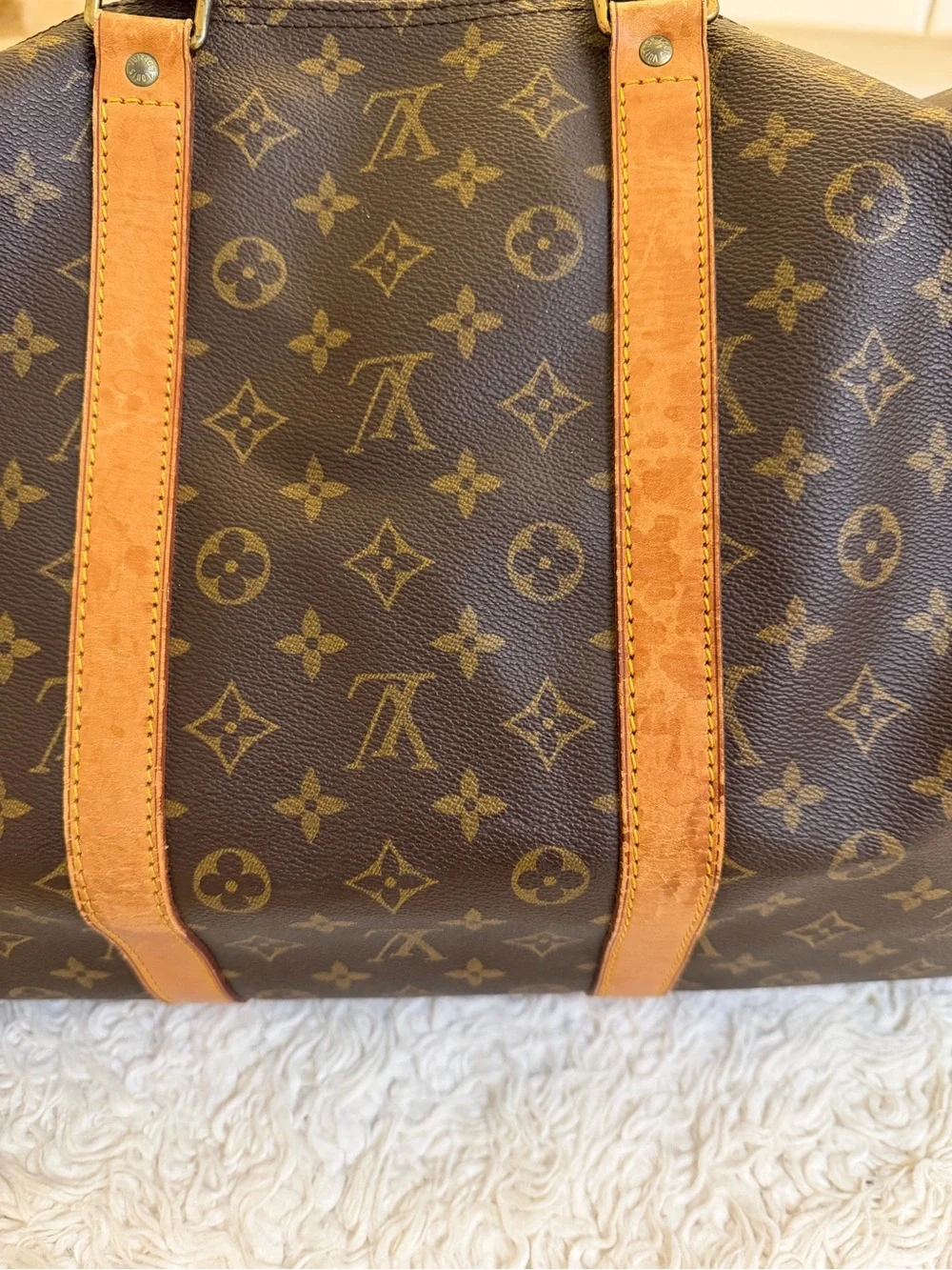 Louis Vuitton Keepall 55 Brown Monogram Canvas Duffel with Natural Leather Trim